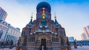 A front view of the St. Sofia Church in Harbin, China