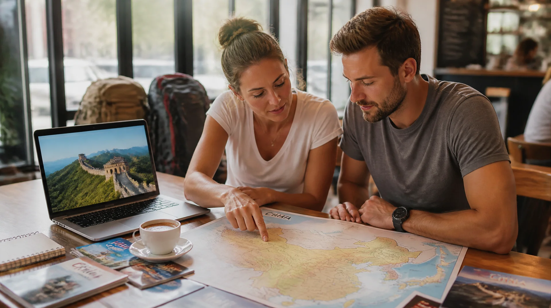 Two Western Tourists Planning Their China Summer Tour With Map And Laptop The Best Tours To Travel Around China This Summer 2026