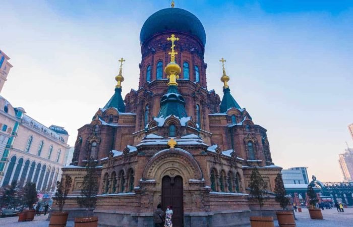 A front view of the St. Sofia Church in Harbin, China